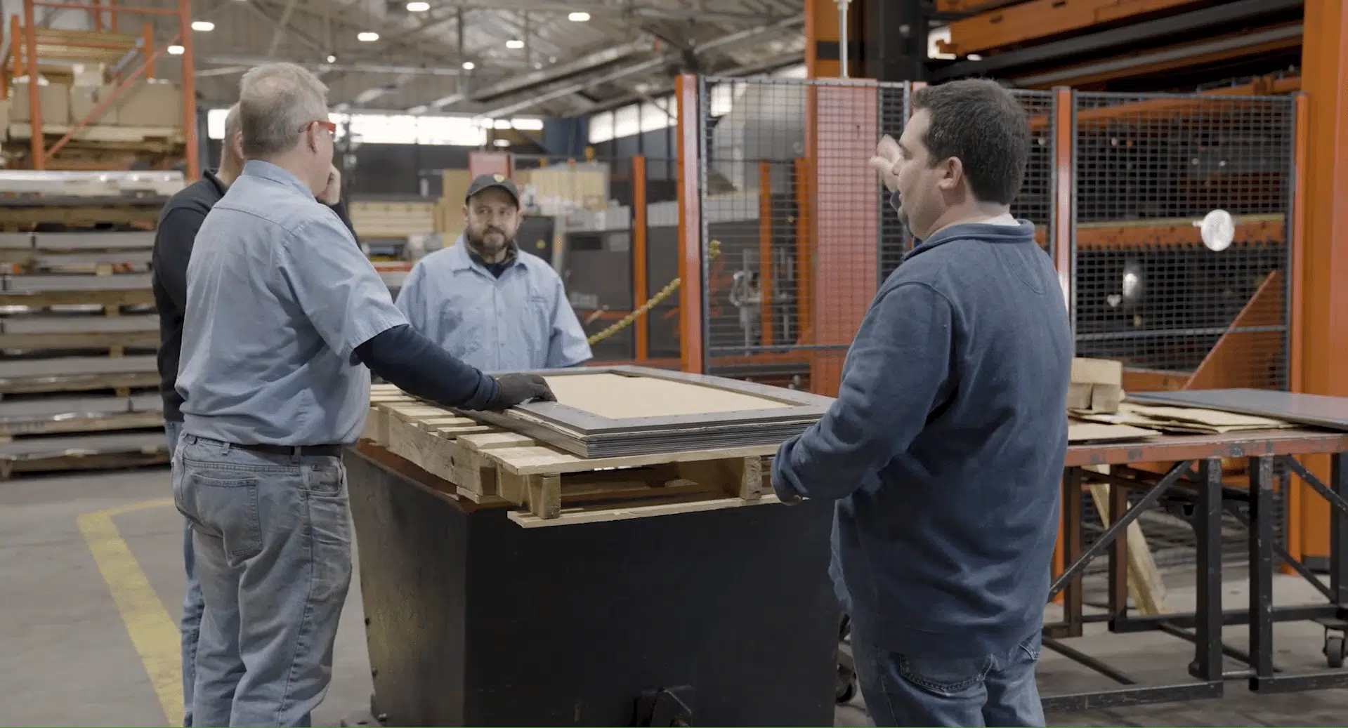 Garwood Metal Company, Garwood NJ. Custom sheet metal manufacturing and finishing. B1 Men in manufacturing facility.